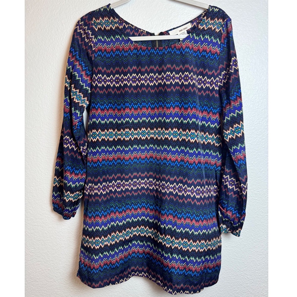 Sans Souci Womens Trippy Psychedelic Retro‎ Dress Long Sleeve M